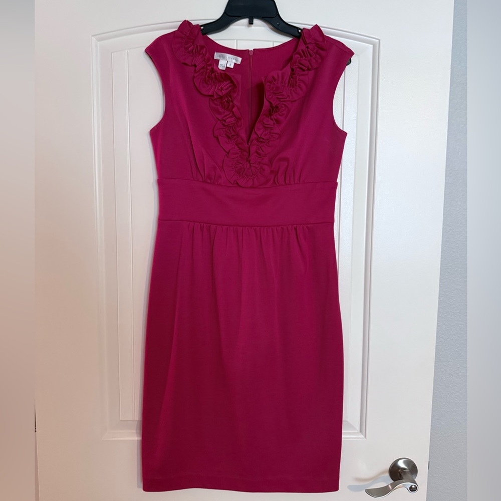 London Times Pink Ruffled Sheath Dress